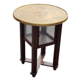 Vintage Smoking Table in Oak With Brass Handmade Table Top For Sale