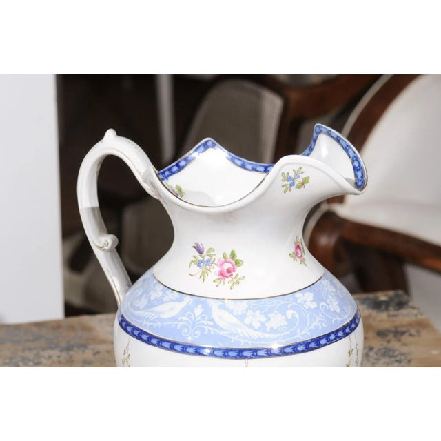 Mid 20th Century Vintage English Booth's China Pink Roses, Blue & White Pheasants Pitcher For Sale - Image 5 of 12