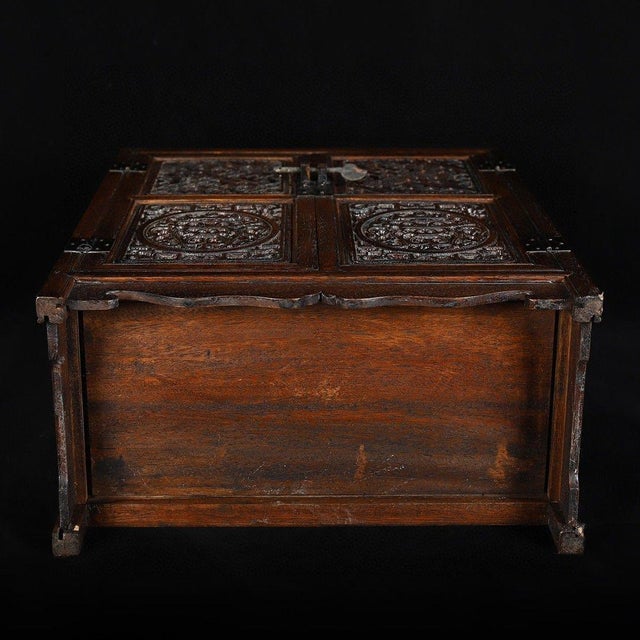 Vintage Chinese Huali Rosewood Carved Two-Door Tabletop Cabinet With Drawers For Sale - Image 9 of 9