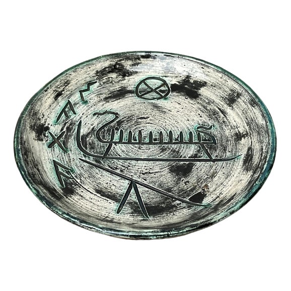 Mid-Century Handmade Ceramic Wall Plate with Viking Designs from Arol, Norway, 1960s For Sale
