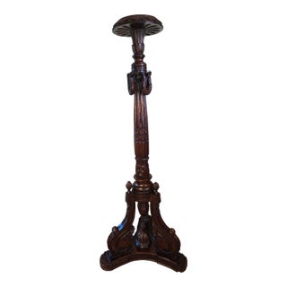 Antique Torchier Carved Mahogany Display Plant Stand - 5 Foot For Sale