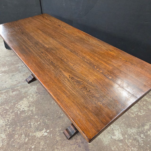 Early 20th Century English Solid Oak Refectory Table With H-Stretcher Base and Bulbous Turned Legs For Sale - Image 9 of 11
