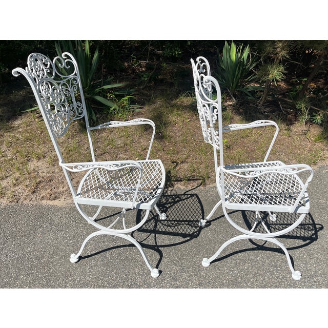 Metal Pair Woodard Iron Arm Chairs Andalusian Spanish Lace Pattern For Sale - Image 7 of 9
