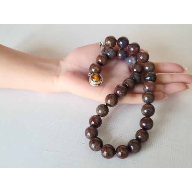 Brown Pietersite Beaded Necklace With Sterling Silver Pietersite Clasp, 18.5" For Sale - Image 11 of 11