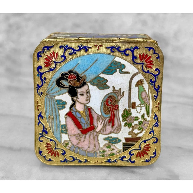 Vintage Chinese Cloisonne Brass & Enamel Figural Storage Box, c. Late 20th Century - Pairs Nicely with Many Traditional &...
