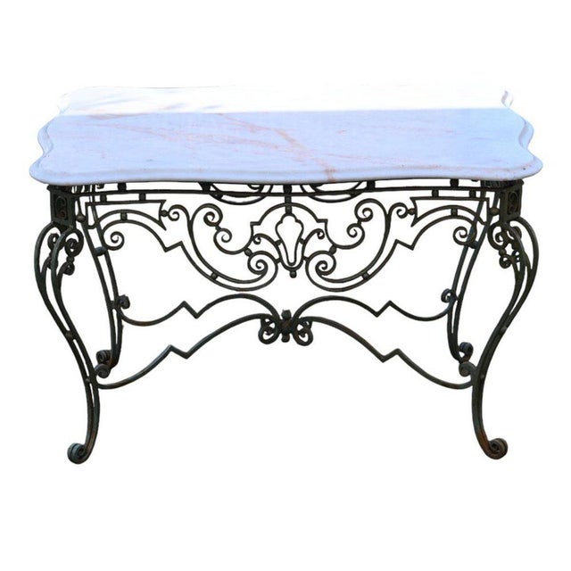 White Coffee Table in Wrought Iron with Marble Top, 1940 For Sale - Image 8 of 8