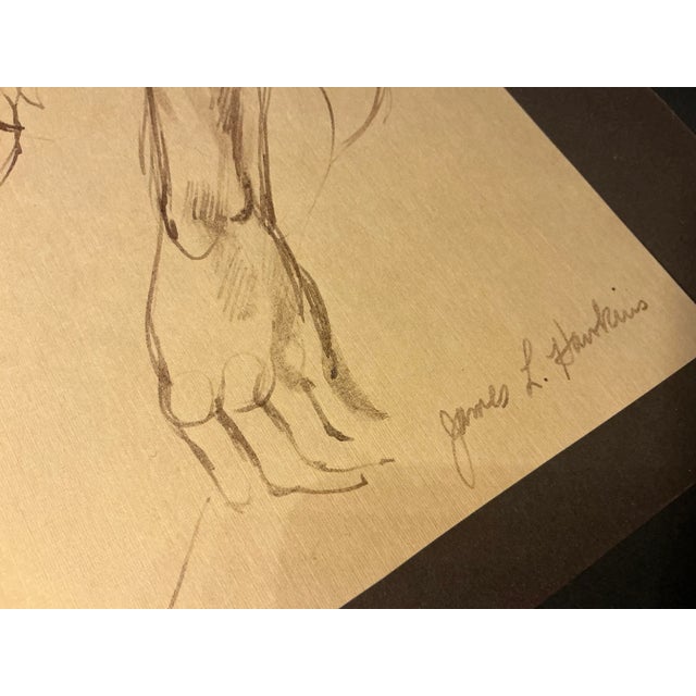 Paper Vintage Watercolor Sketch, Male Nude Figure, Signed, Mid 20th Century, Framed For Sale - Image 7 of 7