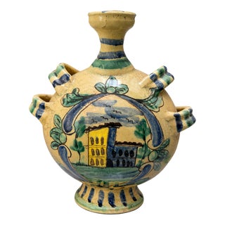 Mid-Century Modern Sicilian Caltagirone Ceramic Pilgrim Flask Majolica Vase, 1980 For Sale