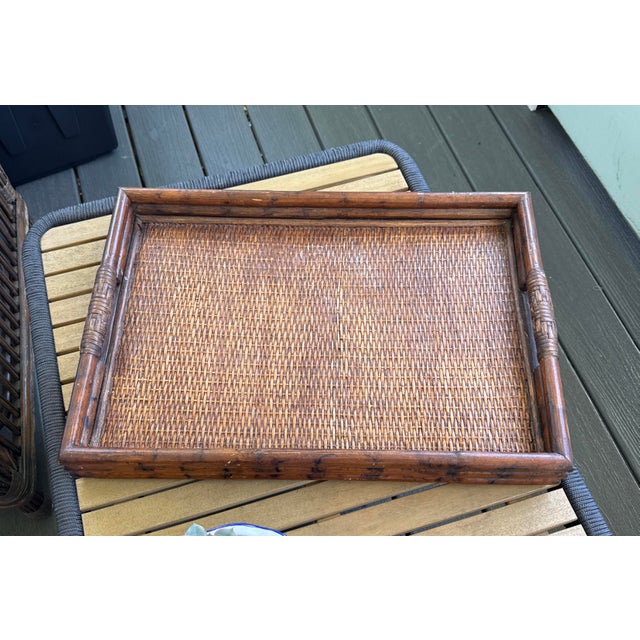 1970s Bamboo Rattan Handle Tray For Sale - Image 9 of 12