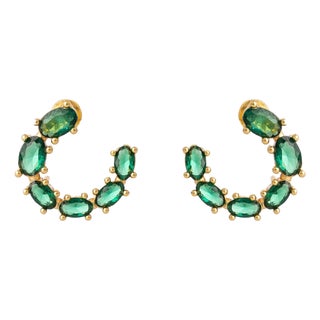 Emerald Glow Stud Hoop Earrings, A Pair For Sale