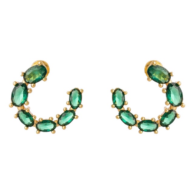Emerald Glow Stud Hoop Earrings, A Pair For Sale