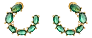 Emerald Glow Stud Hoop Earrings, A Pair
