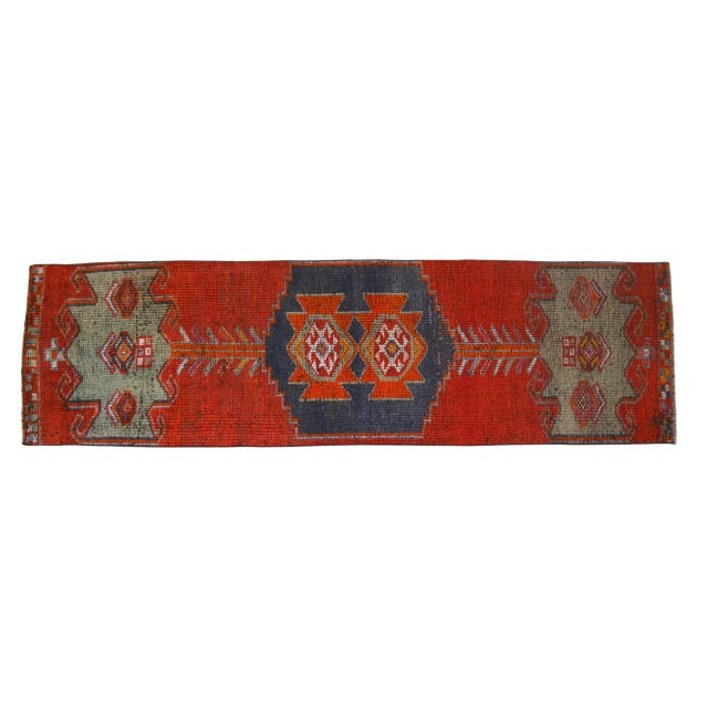 Ruby Red 1960s Vintage Hand-Knotted Tribal Runner - 2′9″ × 9′9″ For Sale - Image 8 of 10
