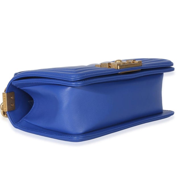 Blue Lambskin Chevron Quilted Small Boy Bag For Sale In New York - Image 6 of 9