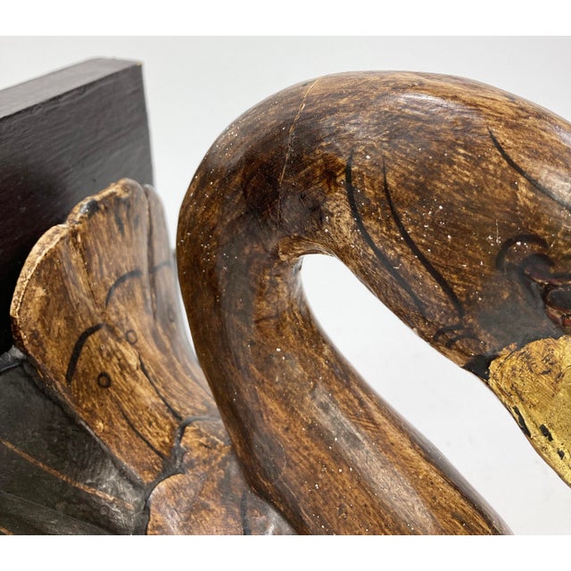 Vintage Wooden Swan Bookends With Gilt Detail For Sale - Image 9 of 10