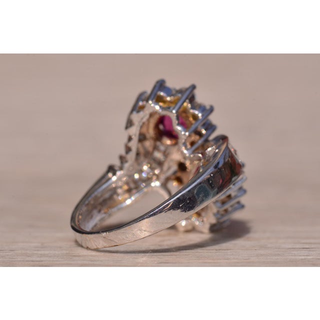 Metal The East Lake Drive: Natural Double Ruby Bypass Ring with Diamonds For Sale - Image 7 of 11