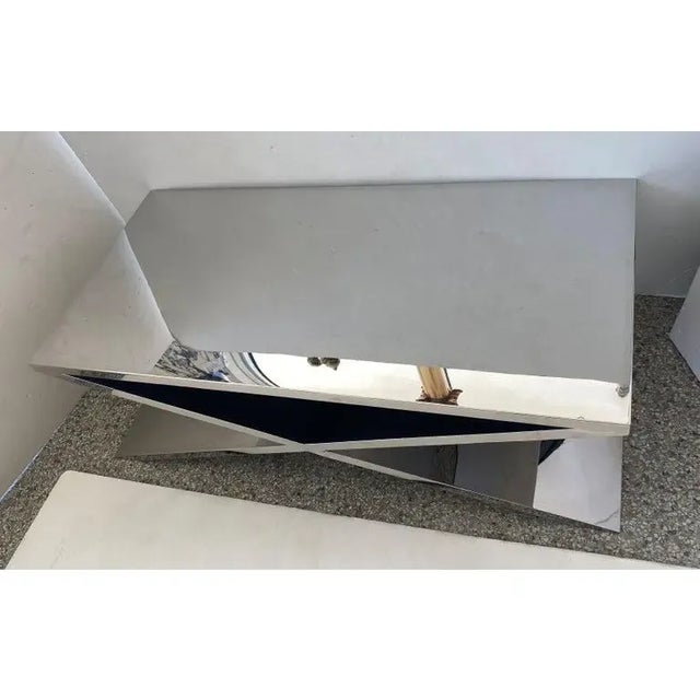 1990s X-Base Cocktail Table Polished Steel For Sale - Image 5 of 13