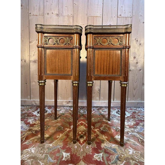 Louis XVI Style Bedside Tables in White Marble, Set of 2 For Sale - Image 6 of 10