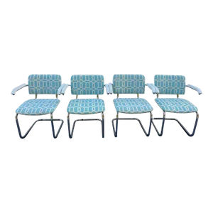 1970s Cesca Armchairs Marcel Breuer Style Chrome Cantilever Chairs Mid Century Modern - Set of 4