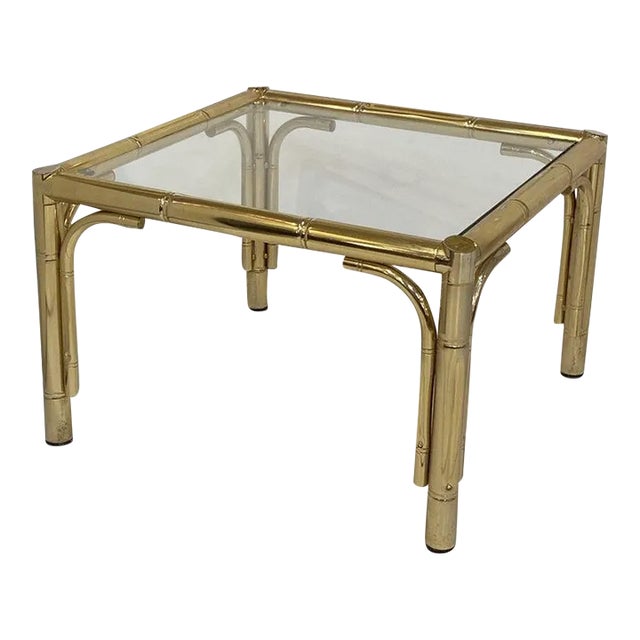 French Faux Bamboo Low Side Table of Brass and Glass For Sale