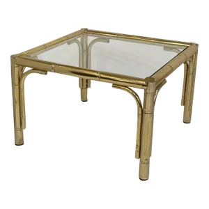French Faux Bamboo Low Side Table of Brass and Glass