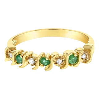Emerald Diamond S Style Wedding Band 14 Yellow Gold, Size 6 For Sale