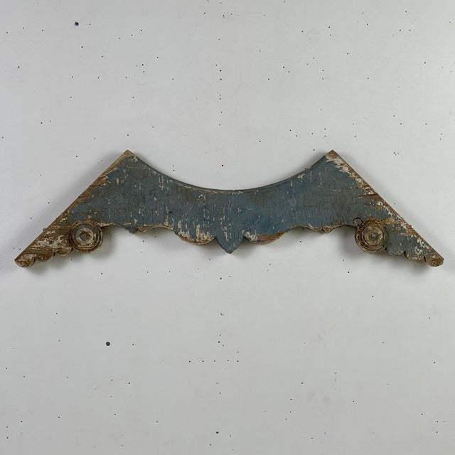 American Early 20th Century Architectural Salvage Decorative Wood Valance Element in Blue Gray & Crescent Design For Sale - Image 3 of 12