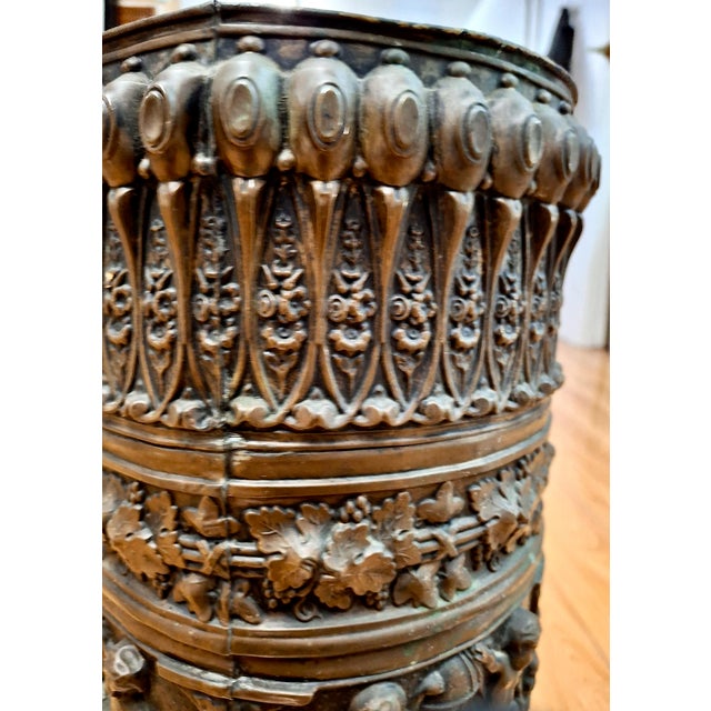 Late 19th Century Antique Brass Repoussé Umbrella Stand For Sale - Image 5 of 17