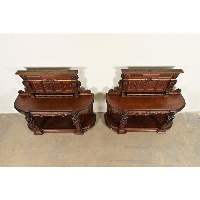 R. J. Horner Renaissance Revival Ornate Carved Oak Sideboards or Bar Cabinets, Circa 1880s For Sale - Image 11 of 14