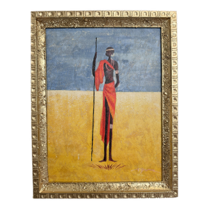African Tribal Figure Oil Painting Textured Modern Ethnic Wall Art Framed Safari Style Decor 24x18 Canvas