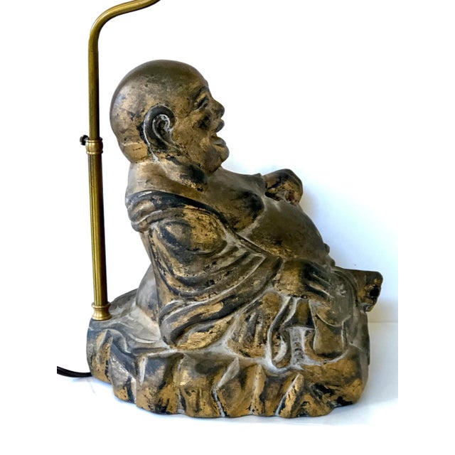 1980s Carved Giltwood Buddha Table Lamp For Sale - Image 5 of 9