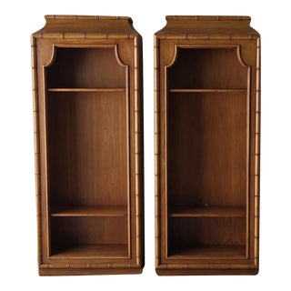 Pair of Vintage Chinoiserie Wood Bamboo Bookcases For Sale