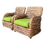 Vintage Twisted Rattan Lounge Chairs After Ralph Lauren - A Pair For Sale