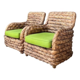 Vintage Twisted Rattan Lounge Chairs After Ralph Lauren - A Pair For Sale