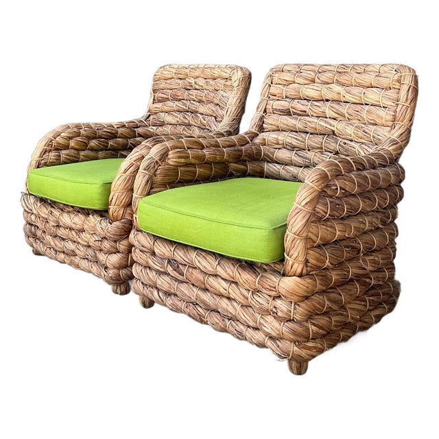 Vintage Twisted Rattan Lounge Chairs After Ralph Lauren - A Pair For Sale