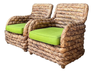 Vintage Twisted Rattan Lounge Chairs After Ralph Lauren - A Pair