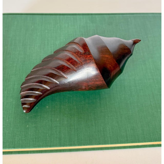 Vintage Large Carved Ironwood Conch Shell Sculpture Objects, a Pair For Sale - Image 13 of 16