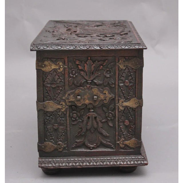 19th Century Carved Oak Log Box For Sale - Image 3 of 12