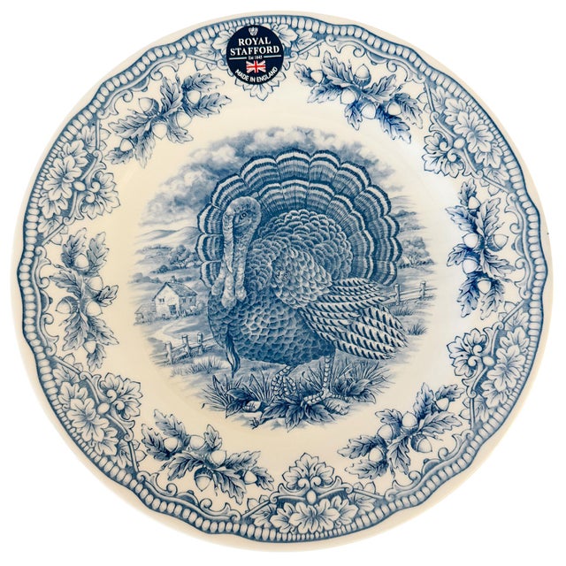 Quintessentially English, and perfect for the upcoming holidays, these elegant blue and white transferware fall woodland...