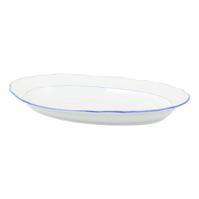 Serving Platter in Porcelain with Scalloped Rim and Blue Trim from Meissen, 1920s For Sale
