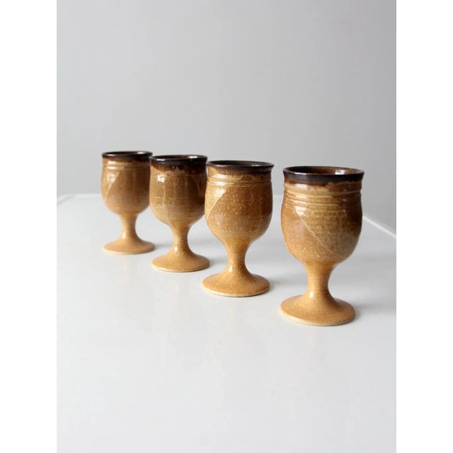 Contemporary Vintage Studio Pottery Chalices Set of 4 For Sale - Image 3 of 11
