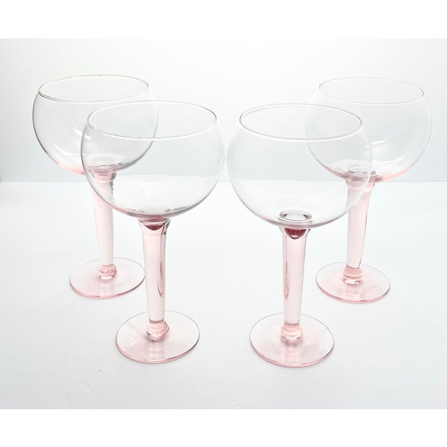 Contemporary 1980s Vintage Blush Pink Blown Large Balloon Bowl Wine Glasses - Set of 4 For Sale - Image 3 of 5