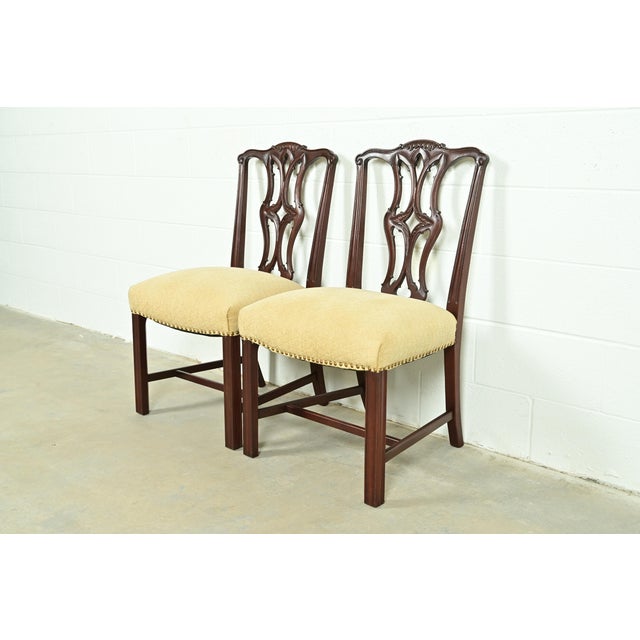 Baker Furniture Company Baker Furniture Style Georgian Carved Mahogany Side Chairs or Dining Chairs, Pair For Sale - Image 4 of 13