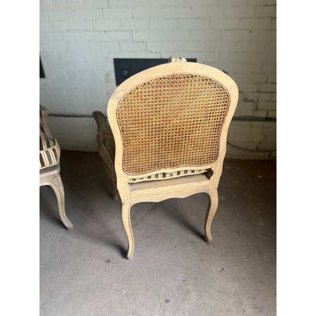 French Provincial Late 20th Century Pair of French Louis XV Style Cane Back Bergère Chairs For Sale - Image 3 of 9