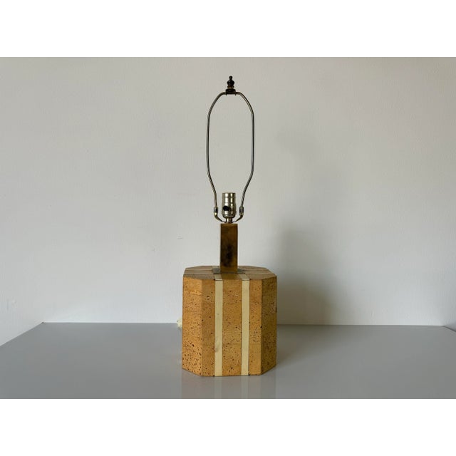 Vintage Italian Organic Beige Cork and Brass Table Lamp For Sale - Image 12 of 12