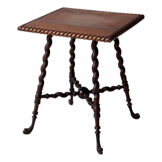 Antique Barley Twist Leg End Table For Sale