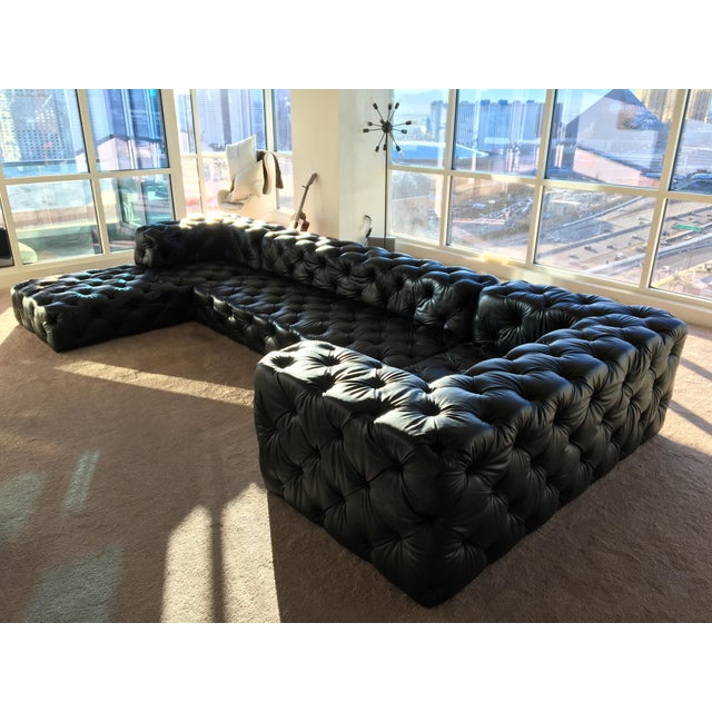 Restoration Hardware Soho Tufted Sectional (Ebony Italian Leather) Chairish