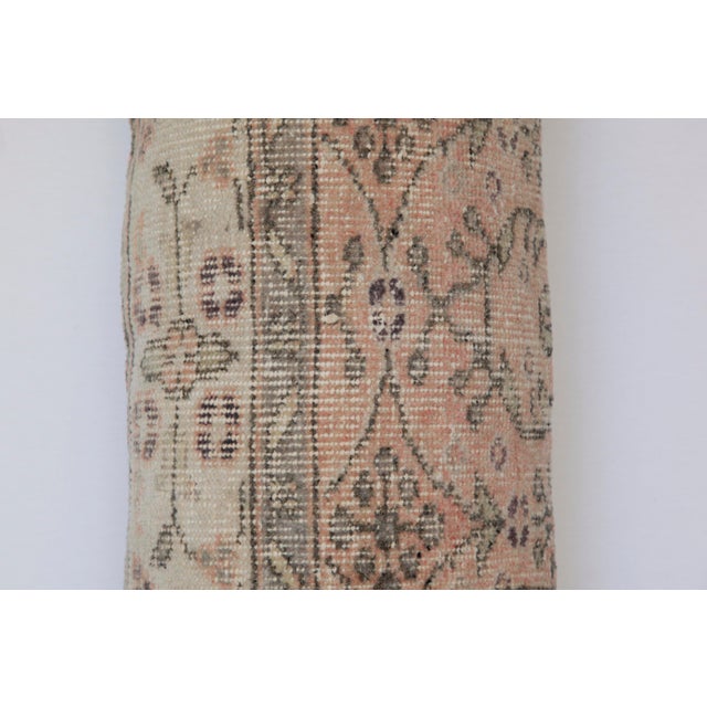Vintage Turkish Rug Lumbar Pillow – Handwoven Anatolian Wool on Cotton Cushion Cover -13'' X 35'' In For Sale - Image 10 of 15