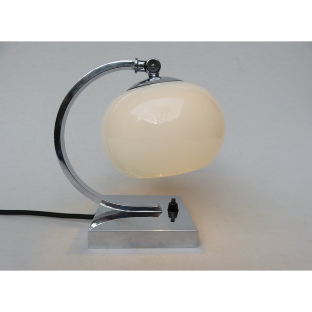 Small Vintage Art Deco Chrome-Plated Table Lamp with a White Glass Diffuser For Sale - Image 12 of 14