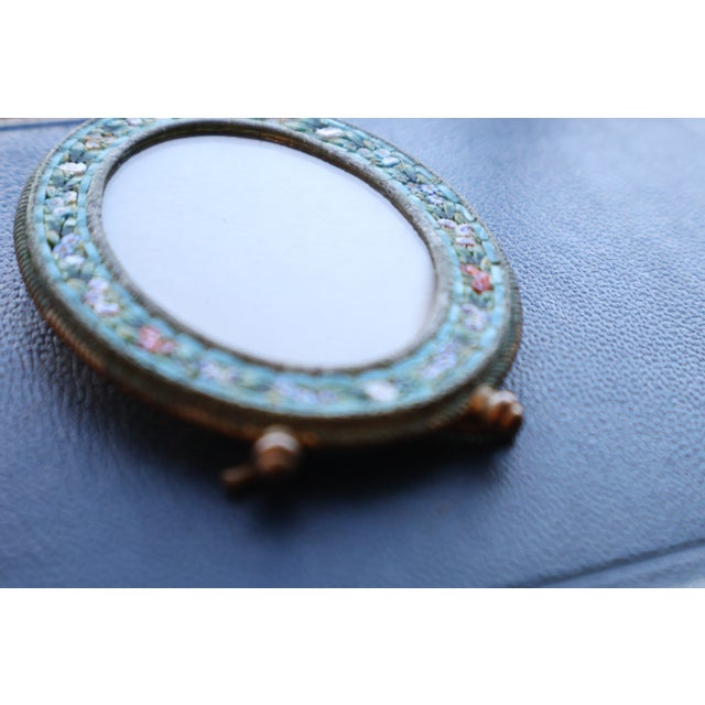 Antique Italian Floral Micro Mosaic Miniature Oval Picture Frame - Early 20th Century With Brass Rope Edging For Sale - Image 18 of 18